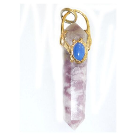 Rose Quartz/ Lapis /Gold faceted Pendant 1.5" - Picture 1 of 4